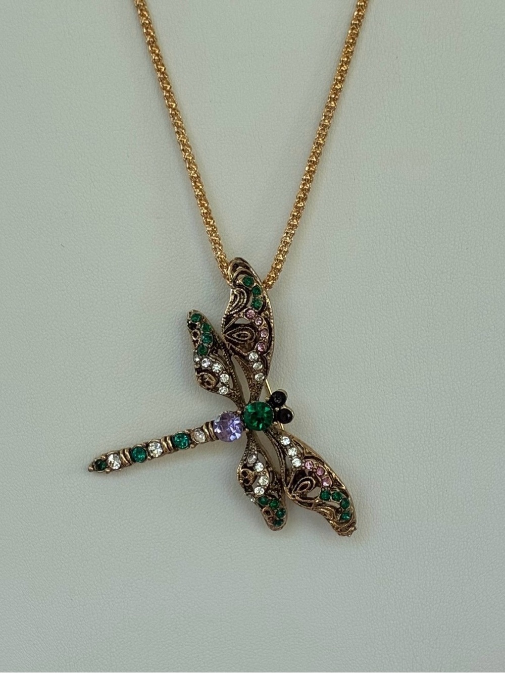 Betsey Johnson Crystal Dragonfly Brooch Pendant Necklace